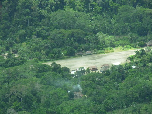 A small village along the river in the Ecuadorian Jungle.