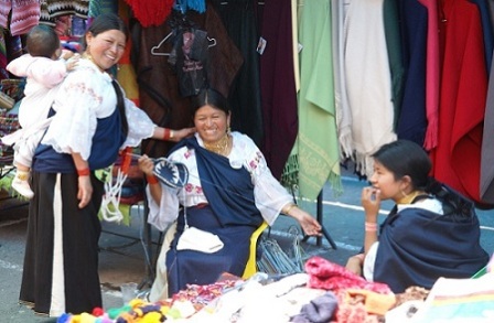 Quichua women selling goods from Otavalo, Ecuador.