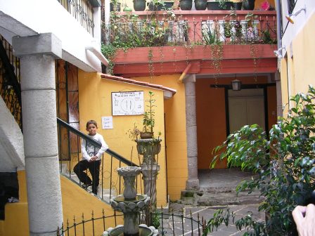 An inner courtyard of one house on La Ronda street in Quito.